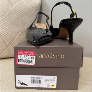 Franco Sarto Kate pointed-toe slingback pump in black patent synthetic leather